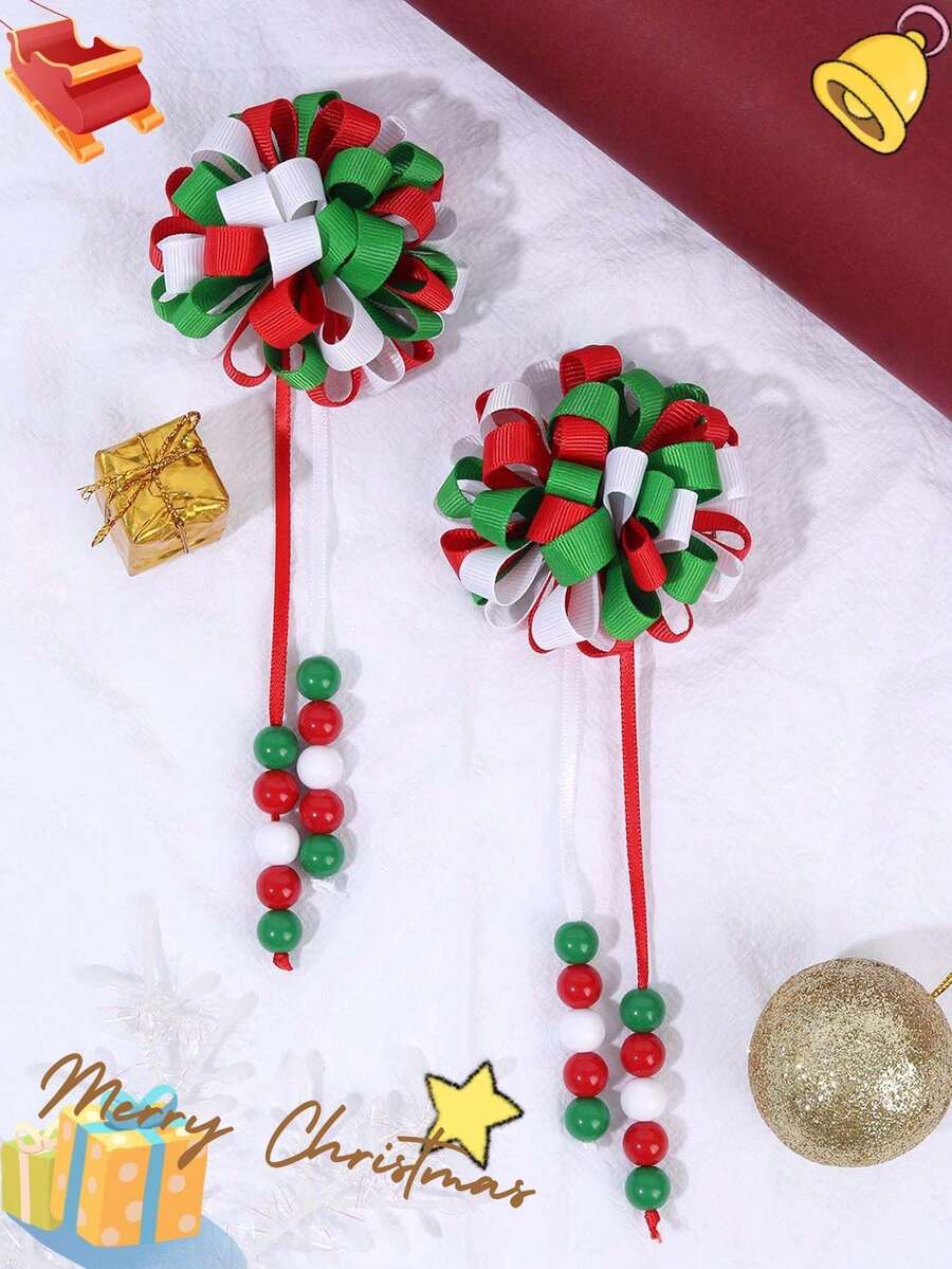 2 piezas de Clips para el cabello con diseño de Hortensias en colores clásicos de Navidad verde, blanco y rojo, adecuados para uso diario y como regalo