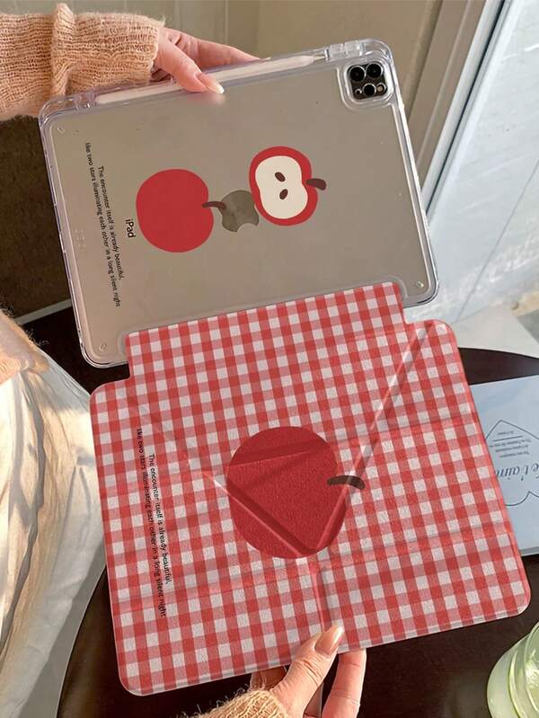 1 pieza Funda protectora de cristal acrílico transparente con estampado a doble cara de cuadros rojos y de colores, compatible con iPad 10.2", iPad Pro 11" 2021/2020/10a generación, iPad Mini 6a generación, iPad 5a generación (9.7"), iPad Air 5a generación 2022, con ranura para lápiz, anti-caída, función de suspensión/activación automática