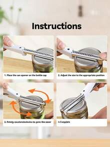 1pc Adjustable Stainless Steel Jar & Bottle Opener With Soft Rubber Grip - Ergonomic Design For Easy Lid Removal, Perfect For Pickles, Cans, And More - Ideal For Seniors And People With Low Strength, Jar Opener