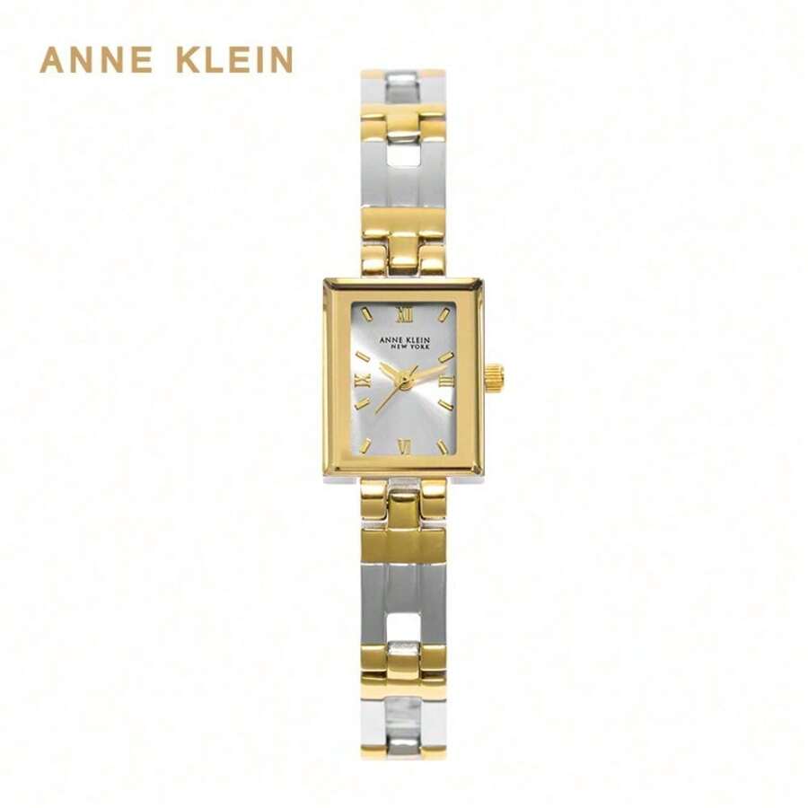 Anne Klein Bestseller Women's Two-Tone Rectangle Watch Two Pieces Bracelet Set, 16x21mm Nickel-Free Stainless Steel, Silver Sun Dial, 30m Water Resistance, Gift Ready - one-size - View 1