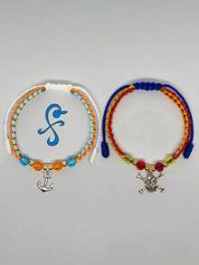 2 piezas Nuevo juego de pulseras 2026 con ancla geométrica y calavera, tejido de resina y metal, para hombres, mujeres, parejas, amigos, fiesta de moda, atuendo y accesorio diario