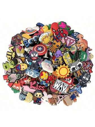 10/20/30/50/80 piezas Conjunto de dijes de zapatos con patrones aleatorios de Marvel, decoraciones de PVC para zapatos, accesorios de dijes para bolsas de playa, idea de regalo para cumpleaños, Navidad, San Valentín, Halloween y fiestas