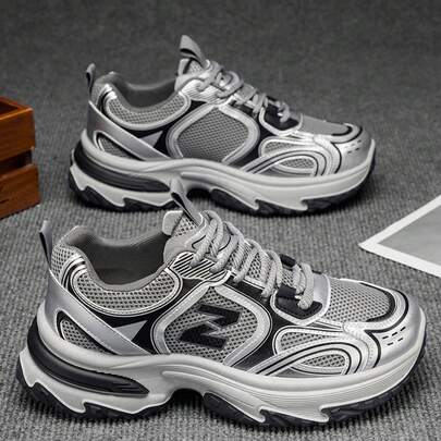 男士秋冬网眼拼接透气舒适厚底厚底运动鞋