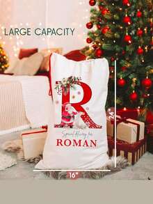 1 buc. Sac de Crăciun cu inițiale de Moș Crăciun, Pungă de cadou de Crăciun personalizată, Pungă mare de cadou de Crăciun din pânză cu șnur, Pungă cu șnur cu monograma, Sac de Crăciun cu inițiale de Moș Crăciun cu monogramă personalizată, Pungă de cadou de Crăciun mare reutilizabilă din pânză cu Moș Crăciun, cadouri pentru petreceri de Crăciun de Anul Nou, pentru depozitarea pachetelor de Crăciun