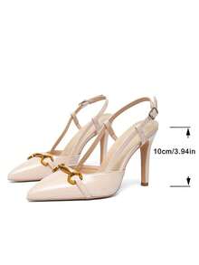 Nuevas sandalias de tacón alto de punta fina para mujer, color albaricoque, elegantes y elegantes, con diseño de hebilla ajustable, talón abierto, moda de verano con tacón fino, adecuadas para ir al trabajo, citas, fiestas, bodas y uso diario - Albaricoque - Ver 8