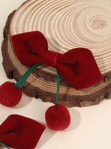 2 piezas Lazos de terciopelo para el cabello de niña, lindos lazos con acento de pompón rojo, tela de terciopelo roja/verde oscuro/negra a juego, adorables pasadores para el cabello, fiestas festivas, atuendos de invierno, clips con estilo alegre - se mantienen firmes en su lugar para la escuela, reuniones familiares, atuendos de otoño