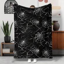 1pc, Halloween Spider Web Throw Blanket, Soft Flannel, Polyester, Digital Print, Vintage Style, Machine Washable, All-Season, For Sofa, TV, Bed - Mixed Colors-280gsm