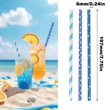 100 قطعة/عبوة قش ورقي مسطح ملون قابل للتخلص منه بألوان متنوعة - 6*197 ملم، مناسب للعصائر والحلويات