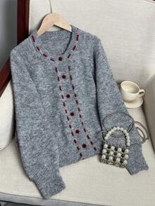 Cárdigan de punto con cuello redondo, suave y lindo para mujer, nuevo diseño casual y holgado de primavera 2025