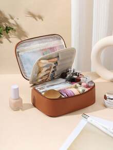 Borsa cosmetica in pelle PU per donna, alta capacità, portatile, di lusso, per celebrità online di alta gamma, borsa per cosmetici e articoli da toeletta, semplicità urbana, buona per conservare i cosmetici, aiuto per lo stoccaggio domestico