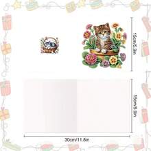6pcs Diamond Painting Greeting Card Set, DIY Cute Cat Design - Includes 6 Envelopes, High-Quality Craft Paper, Mosaic Art Creative Postcard. Suitable As Holiday Blessings Or Gifts To Express Warmth And Best Wishes. - Multicolor - View 4