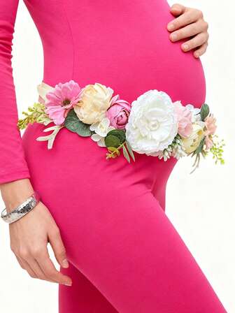 1 Cinturón de maternidad con flor artificial colorida, corona de flores para fotografía, accesorio adecuado para atuendos de embarazo, fiestas y otras ocasiones