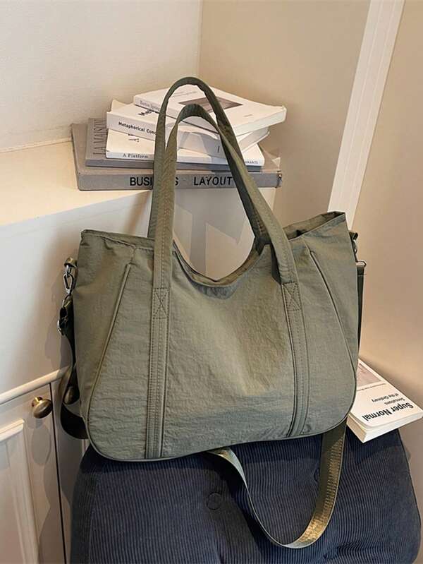 1pc (15.7in*10.6in*5.5in) Fashionable Women's Tote Bag, Shoulder Bag, Crossbody Bag, Handbag, Large Capacity, Scratch & Wear Resistant Material, Suitable For Shopping, Dating, Gatherings, Commuting, Adjustable Shoulder Strap, Elegant Minimalist Casual Green Tote Bag For Women