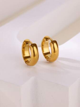 1 par de pendientes de aro redondos vintage para mujer, de acero inoxidable color oro, pendientes perforados, nueva moda 2025, regalo de joyería para pareja de boda