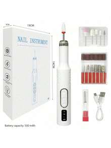 专业电动美甲打磨套装，指甲锉打磨机，指甲及足部护理套装，家用及沙龙美甲锉套装，指甲抛光工具 - 白色 - 查看 8