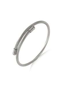 1pc Stainless Steel Minimalist Textured Adjustable Bangle Bracelet, Suitable For Daily Wear - Bracelet - View 8
