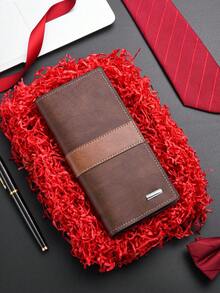 1pc Fashionable Men's Long Wallet, Thin Bifold Wallet With Multiple Card Slots, PU Leather Long Wallet, Travel Document Holder, Unisex Coin Purse