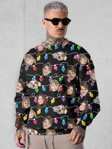 Felpa con cappuccio personalizzata con grafica per uomo, personalizzata con ritratto, animale domestico, cartone animato, disegni natalizi, felpa con stampa interessante per uomo e donna - nero - Visualizzare 4