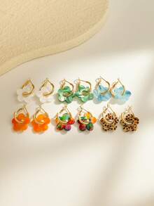 6 Pairs Set Fashionable Cute Multicolor Floral Pendant Earrings, Flower Earrings Set With Hollow Design, Suitable For Women's Dating, Party, Daily Wear - Multicolor Suiti - View 7
