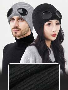 1件装冬季户外保暖针织帽，男女通用飞行员防风滑雪面罩帽 - 彩色 - 查看 5