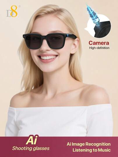 D8 AI Translation Smart Glasses | 110+ Languages Real-Time Translator, Open Ear Audio Eyewear | UV Protection Fashion Glasses With Music Play & Hands-Free Calling | Built-In Mic & Speakers, Voice Control For Easy Operation | Multifunctional Headphone Glasses For Business Meetings & Trade Shows