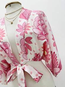 KISTYLE Crepe Blouse With Batwing Sleeves And Tie - Baby Pink - View 6