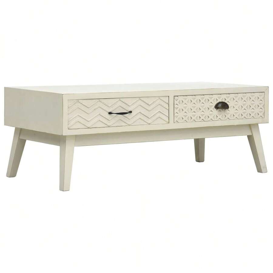 vidaXL Couchtisch Mit 2 Schubladen Schnitzerei Grau 110x50x40 Cm Holz - Grigio - Visualizzare 1