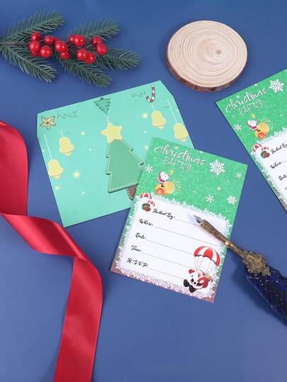 1 set de tarjetas de Navidad retro con copos de nieve, árbol de Navidad, diseño creativo de motivos de Papá Noel, invitaciones navideñas, regalos de Navidad para amigos (incluye sobres)