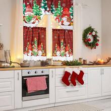 - Juego de 3 cortinas de Navidad para cocina, gnomo de Navidad, cenefa de nivel de Navidad, diseo de rbol enano, rojo y negro, cortinas a cuadros para el hogar, 60x 36 pulgadas, 36x 30 - Rojo, negro + 152An x 152Al cm (3 Paneles) - Ver 4