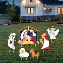 2D Plano, 6 peças Estacas de Plástico para Cena de Natividade Religiosa de Natal para Área Externa - Figuras de Maria, Jesus, Anjo, Animais etc. Decoração de Jardim de Natal de Fácil Montagem para Igreja, Jardim, Gramado e Pátio, Exposição da Sagrada Família
