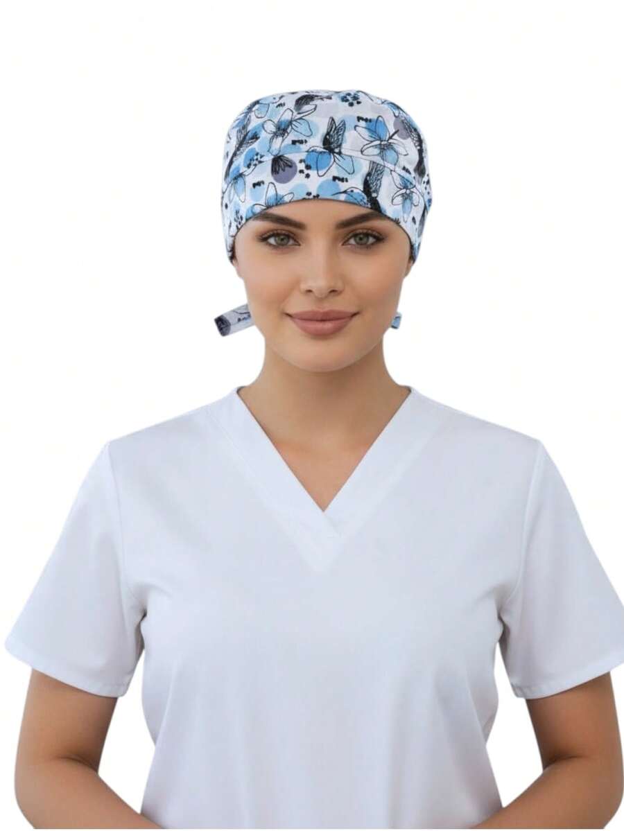 SOULMATE Printed Surgical Medical Cap For Women - blue spotted hummingbirds - View 1