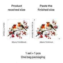 Weihnachts-Spatz-Fenster-Statik-Aufkleber - Abnehmbare, nicht-klebende PVC-Aufkleber mit rotem Vogel und Stechpalmen-, Beerenzweig-Mustern, festliche Fensteraufkleber für Zuhause & Büro, Festivalparty-Dekoration, wiederverwendbare Weihnachtsdekoration, Weihnachtsgeschenke
