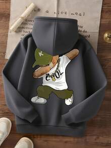 Conjunto de 1 blusa de moletom infantil masculina, casual, estampada, com forro térmico, manga longa, ideal para outono/inverno e para estudantes/jovens. - Cinza escuro - Ver 3