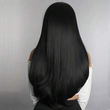 Parrucca nera lunga e dritta in fibra sintetica resistente al calore per donne
