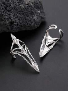 2pcs Dark Punk Nail Set With Skeleton Wore Ring For Women, Suitable For Daily Wear And Holiday Occasions