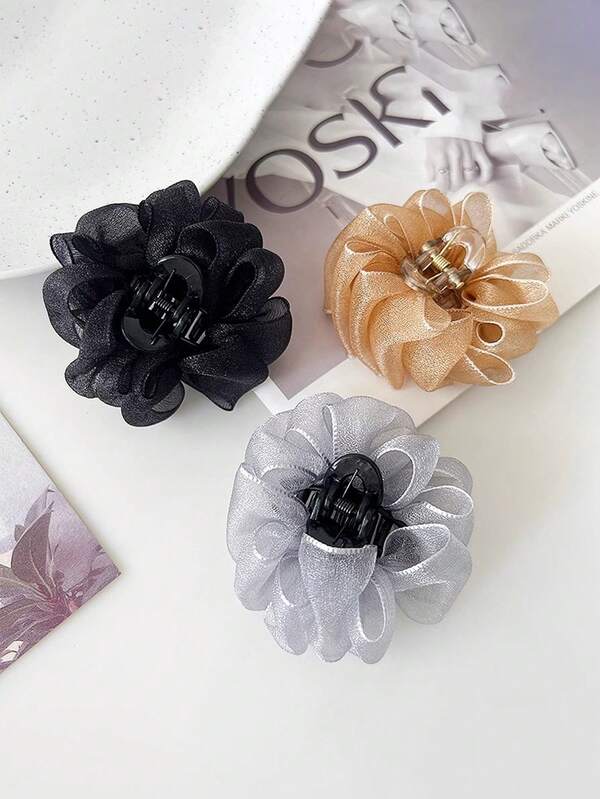 3pcs/Set Mini Small Bubble Mesh Hair Clips, Casual & Cute Claw Clips Winter Hair Accessories Winter Hair Clutch