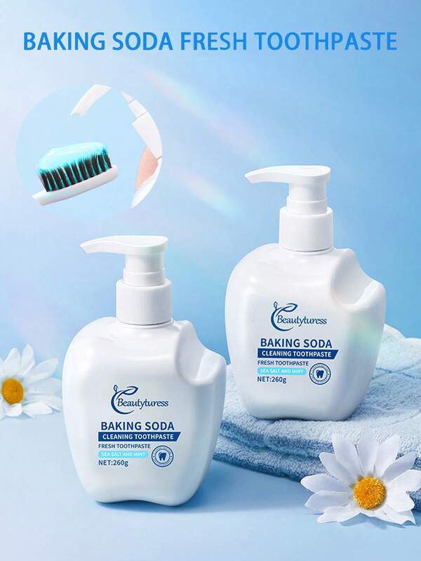 260g Baking Soda Refreshing Toothpaste, Fresh Breath Care, Gum Protection, Removes Smoke Stains, Whitens Teeth, Deep Cleaning, Sea Salt & Mint Flavor, Household Daily Use