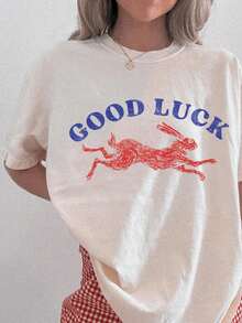 Good Luck Shirt. Lucky Rabbit Shirt. Easy Tiger Shirt. Cool Women's Shirts. Aesthetic Shirts. Cool Girl Shirts. Retro Western Style. - 白色 - 查看 1