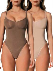 2Pcs High Waist Tummy Control Thong Bodysuit Figure - Nhiều màu 3 - Xem 1
