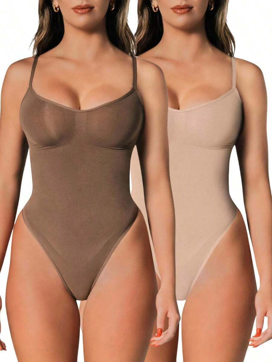2Pcs High Waist Tummy Control Thong Bodysuit Figure - Nhiều màu 3 - Xem 1