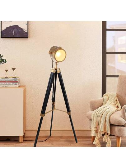 Alpinaluz Cinema Tripod Vloer Lamp Natural Wood Adjustable Height Vintage view 4