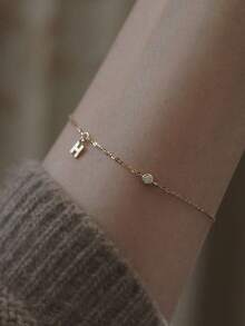 1pc Stainless Steel H-Letter Zirconia Decor Minimalist Bracelet, Delicate & Versatile