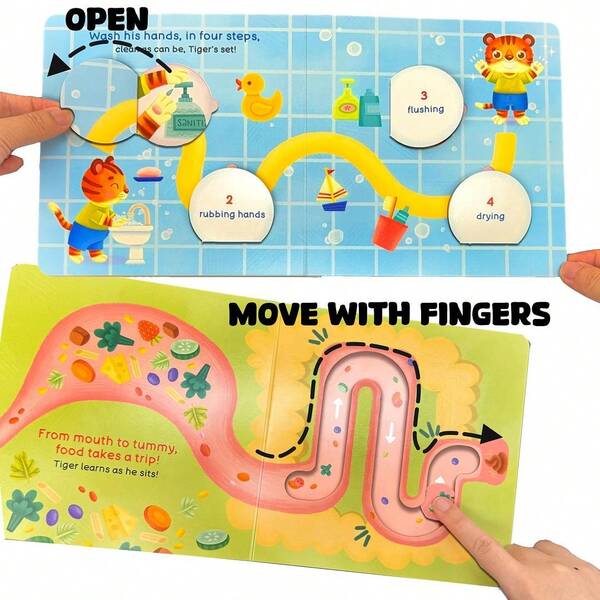 beartale مجموعة كتاب نشاطات الدفع والسحب للأطفال، مغامرة النمر في المرحاض، كتاب صور لتكوين عادات ما قبل المدرسة للأطفال، لتنمية عادات جيدة للمرحاض والنظافة، بأسلوب رسوم كرتونية جذابة، كتاب تفاعلي للدفع والسحب، تعليم مبكر، لعب تعليمية مصورة حيوية، ألعاب للسفر