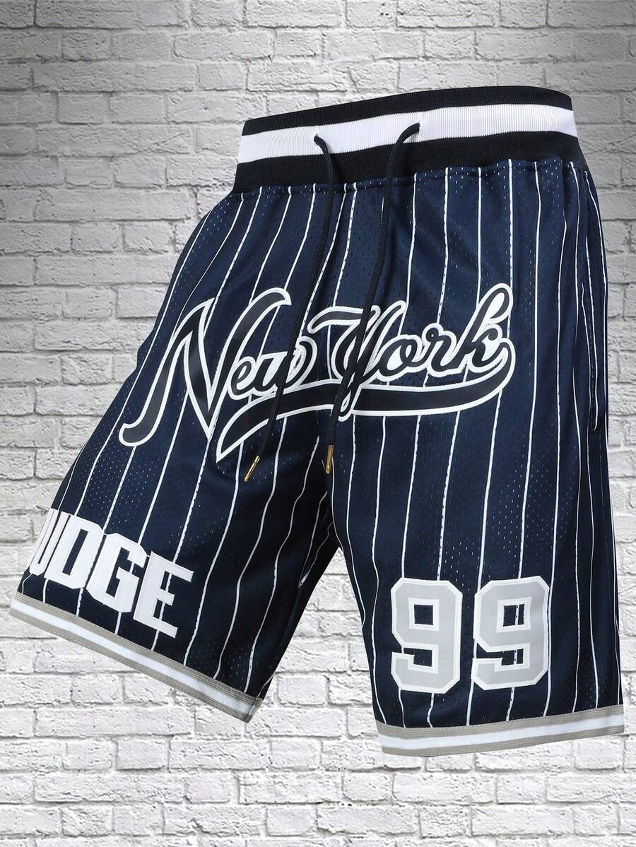 Atonmore Men's Basketball Shorts, Blue, Vintage Mesh Embroidery Zip Pockets Sports Shorts - Blue - View 1