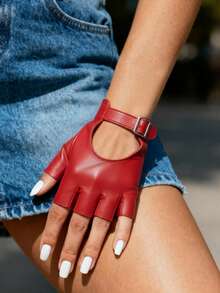 1 pereche de mănuși de motocicletă din piele cu jumătate de deget, cu cataramă neagră, lățime reglabilă, mănuși de motocicletă cu jumătate de deget pentru femei, călărie motociclistă, șofat, dans la bară, spectacol de dans în club de noapte, mănuși de călătorie în aer liber de Crăciun, petrecere în culori solide COSPIAY, elegante, stradă elegantă, îmbinare strălucitoare din piele PU, la modă, confortabile, nuntă sportivă, vacanță, petrecere de ziua de naștere zilnică, cadou, petrecere individuală, primăvară, vară, toamnă și iarnă