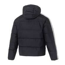 Adidas 男士羽绒服 3S PUFF D JKT，带帽修身运动服，舒适休闲柔软通勤棉质填充 KC2493 - 黑色/黑色 - 查看 2