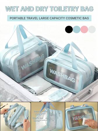 1/2pcs PVC Waterproof Toiletry Bag, Transparent Visible Cosmetic Bag, Bathroom Makeup Bag, Multi-Functional Makeup Storage Bag, Portable Travel Wash Bag, Handbag, Suitable For Skincare, Makeup Tools, Toiletries, Gift For Friends, Valentine's Day, Birthday, Mother, Women, Christmas, Thanksgiving