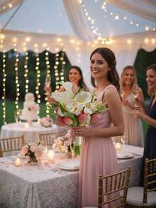 1 件 Luxe Touch 丝绸郁金香和马蹄莲新娘花束 - 逼真的婚礼假花，适合新娘、摄影道具（永不枯萎！） - 彩色 - 查看 4