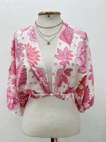 KISTYLE Crepe Blouse With Batwing Sleeves And Tie - Baby Pink - View 2