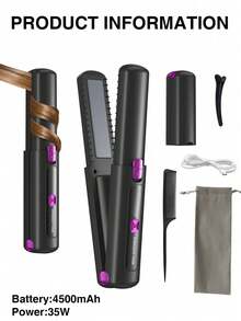 Hair Straightener Flat Lron,2-In-1 Cordless Hair Straightener & Curler, Rechargeable Portable Styler With LED Temp Display, Easy To Use,Travel Essential - Multicolor - View 10